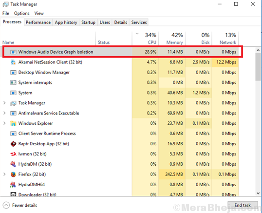 Khắc phục tình trạng sử dụng CPU cao với audiodg.exe trong Windows 10 1