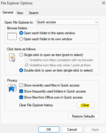Cách xóa lịch sử truy cập nhanh trong File Explorer trong Windows 11 1