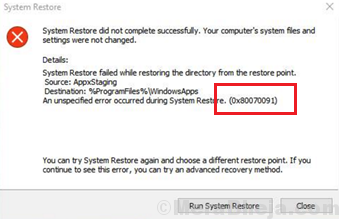 Sửa lỗi Khôi phục Hệ thống 0x80070091 trên Windows 10 1