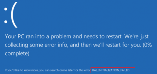 Sửa lỗi Windows 10 HAL INITIALIZATION FAILED 1