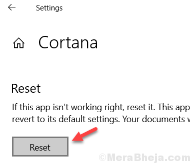 Đặt lại Cortana trong Cài đặt