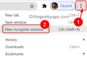 Menu Chrome tối thiểu cửa sổ ẩn danh mới