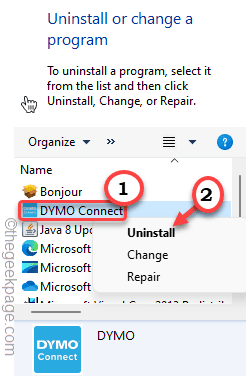 Gỡ cài đặt Dymo Connect Min