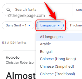 Google Phông chữ Chọn Ngôn ngữ Tối thiểu
