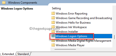Các thành phần Windows Tùy chọn đăng nhập Windows