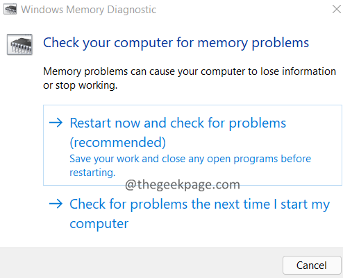 Khởi động lại ngay Chẩn đoán bộ nhớ Windows