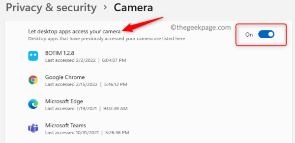 Quyền riêng tư Bật Máy ảnh bảo mật Chuyển đổi ứng dụng trên máy tính để bàn Quyền truy cập máy ảnh tối thiểu