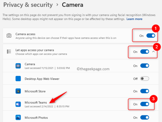 Bảo mật riêng tư Camera chuyển đổi nhóm truy cập camera tối thiểu