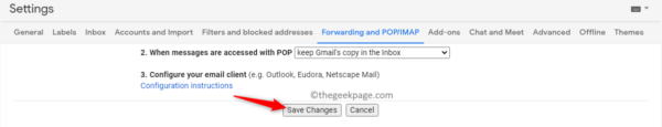 Tắt tính năng chuyển tiếp Gmail Lưu thay đổi tối thiểu