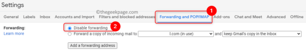 Tắt tối thiểu chuyển tiếp Gmail
