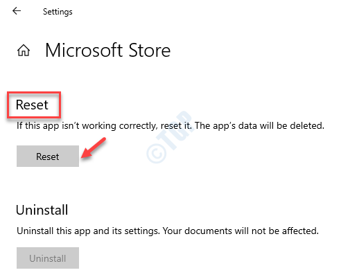 Đặt lại các tùy chọn nâng cao của Microsoft Store