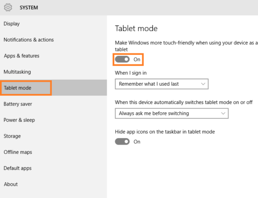 Cách đặt Chế độ máy tính bảng làm Chế độ mặc định trong Windows 10 8